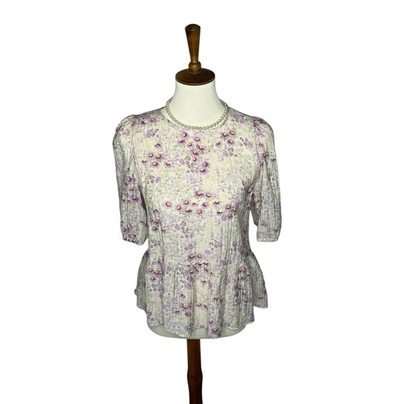 H&M Peplum Floral Blouse Womens M Fairycore, Cottage, Whimsy - Picture 1 of 13